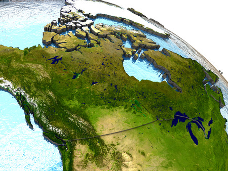 Canada on highly detailed planet Earth with embossed continents and country borders. Elements of this image furnished by NASA.の写真素材