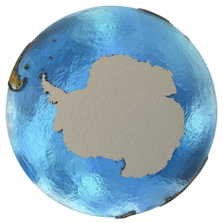 Antarctica on detailed model of planet Earth with continents lifted above blue ocean waters. Elements of this image furnishedの写真素材