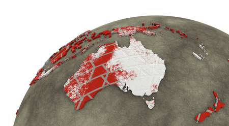 Australia on brick wall model of planet Earth with continents made of red bricks and oceans of wet concrete. 3D rendering.の写真素材