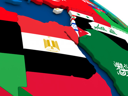 Map of Egypt on globe with embedded flags of countries. 3D illustration.の写真素材