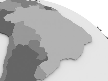 Map of Brazil on grey model of Earth. 3D illustrationの写真素材