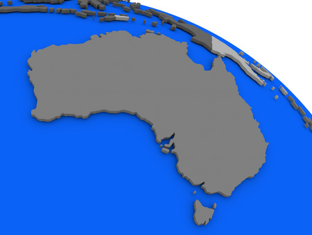 Map of Australia on 3D model of Earth with countries in various shades of grey and blue oceans. 3D illustrationの写真素材