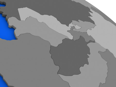 Map of Central Asia on 3D model of Earth with countries in various shades of grey and blue oceans. 3D illustrationの写真素材