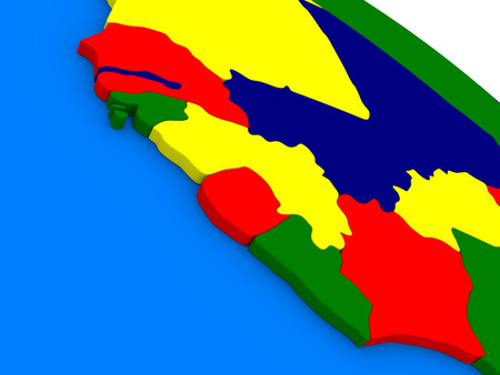 Liberia, Sierra Leone and Guinea on colorful political globe. 3D illustrationの写真素材