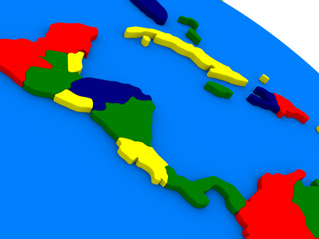 Central America on colorful political globe. 3D illustrationの写真素材