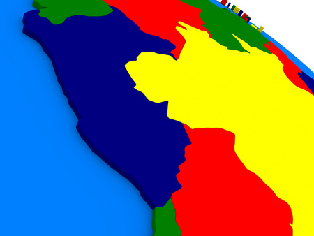 Peru on colorful political globe. 3D illustrationの写真素材