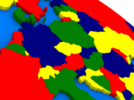 Central Europe on colorful political globe. 3D illustrationの写真素材