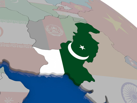 Pakistan with flag highlighted on model of globe. 3D illustrationの写真素材