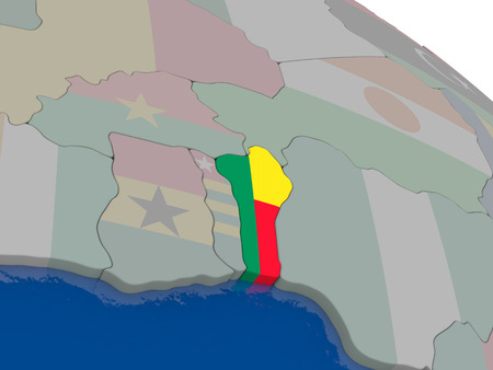 Benin with flag highlighted on model of globe. 3D illustrationの写真素材