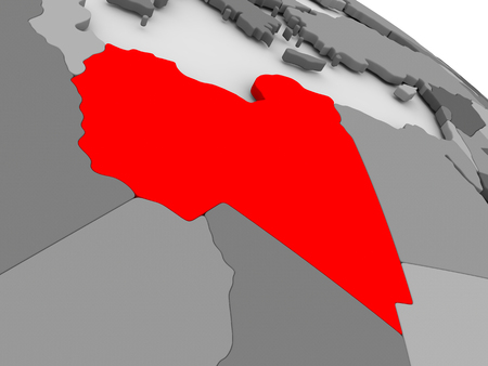 Libya highlighted in red on model of globe. 3D illustrationの写真素材