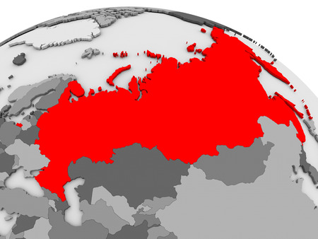 Russia highlighted in red on model of globe. 3D illustrationの写真素材