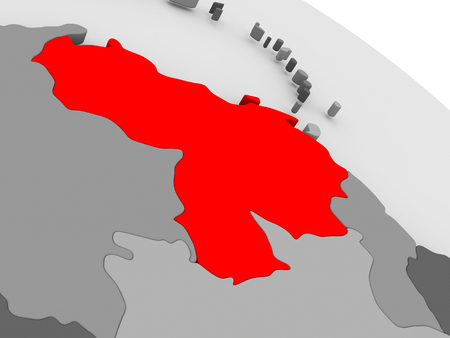 Venezuela highlighted in red on model of globe. 3D illustrationの写真素材