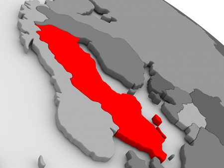 Sweden highlighted in red on model of globe. 3D illustrationの写真素材