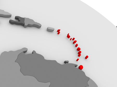 Caribbean highlighted in red on model of globe. 3D illustrationの写真素材