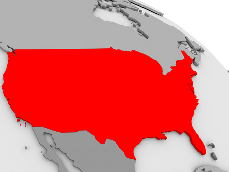 USA highlighted in red on model of globe. 3D illustrationの写真素材
