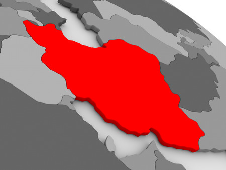 Iran highlighted in red on model of globe. 3D illustrationの写真素材