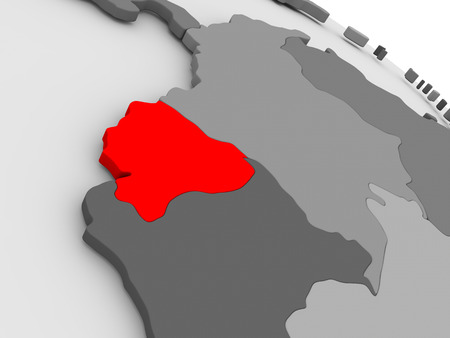 Ecuador highlighted in red on model of globe. 3D illustrationの写真素材