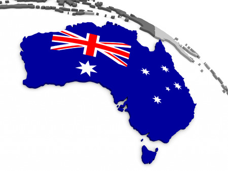 Map of Australia with embedded national flag. 3D illustrationの写真素材
