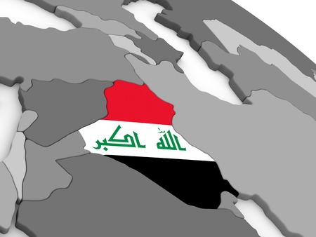 Map of Iraq with embedded national flag. 3D illustrationの写真素材