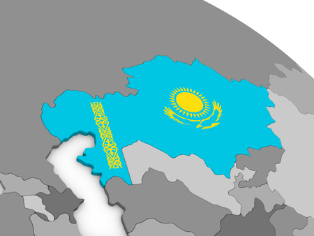 Map of Kazakhstan with embedded national flag. 3D illustrationの写真素材