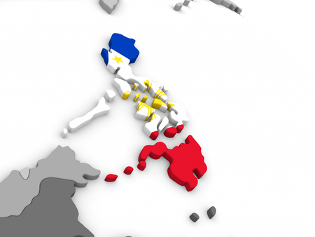 Map of Philippines with embedded national flag. 3D illustrationの写真素材