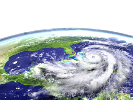 Enormous hurricane Matthew near Florida in America. 3D illustration.