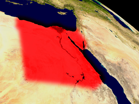 Egypt from space in red. 3D illustration with highly detailed realistic planet surface.の写真素材