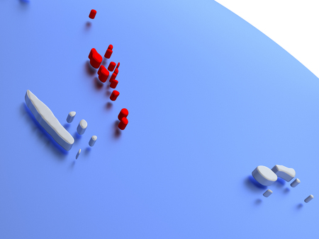 Map of Vanuatu on elegant silver 3D globe with blue oceans. 3D illustrationの写真素材