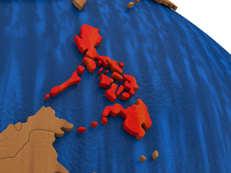 Map of Philippines on wooden globe. 3D illustrationの写真素材