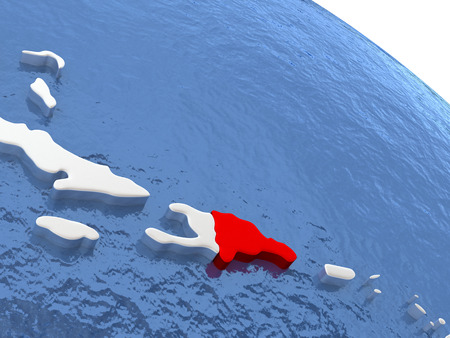 Map of Dominican Republic on globe with metallic land and realistic water. 3D illustrationの写真素材