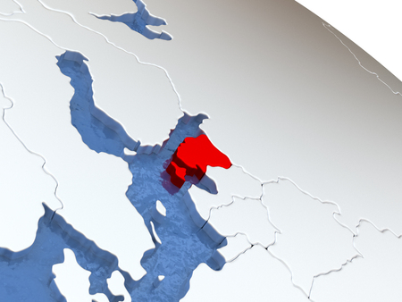 Map of Estonia on globe with metallic land and realistic water. 3D illustrationの写真素材