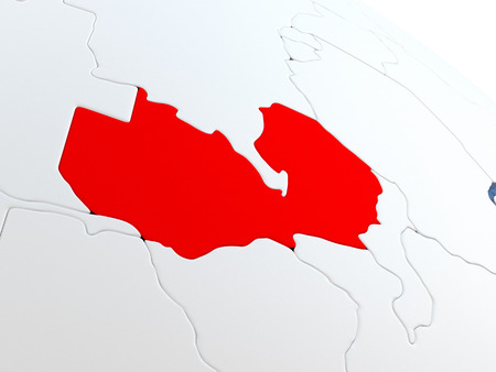 Map of Zambia on globe with metallic land and realistic water. 3D illustrationの写真素材