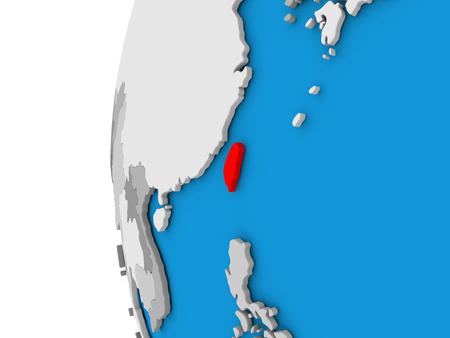 3D map of Taiwan focused in red on simple globe. 3D illustrationの写真素材