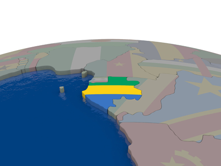 Flag of Gabon on globe. Official flag colours, accurate country borders. 3D illustrationの写真素材