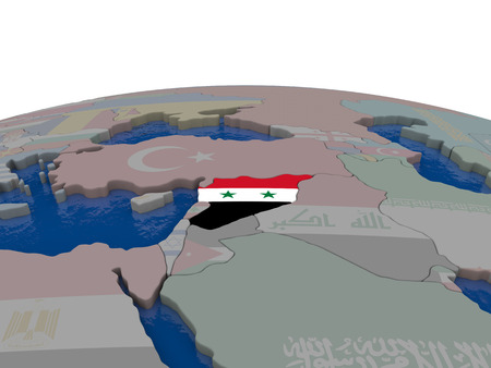 Flag of Syria on globe. Official flag colours, accurate country borders. 3D illustrationの写真素材