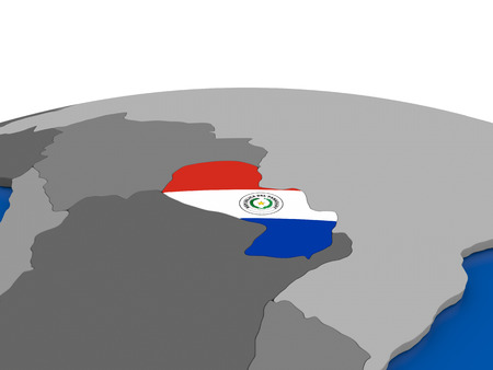 Map of Paraguay with embedded flag on globe. 3D illustrationの写真素材