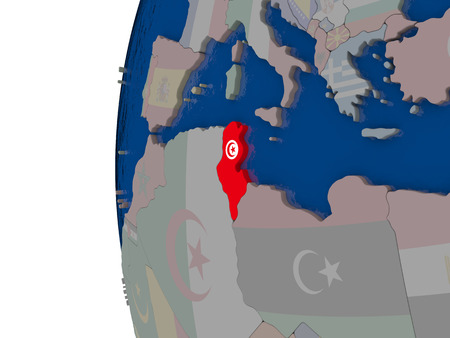 Map of Tunisia with embedded national flag. 3D illustrationの写真素材