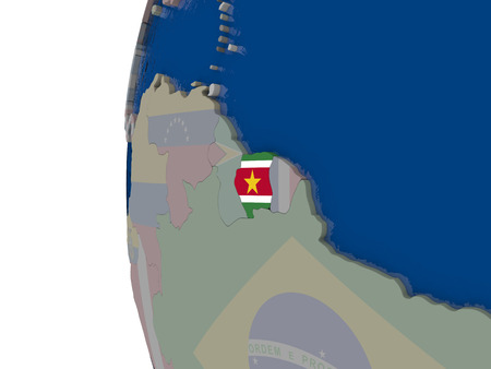 Map of Suriname with embedded national flag. 3D illustrationの写真素材