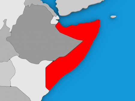 Map of Somalia on globe highlighted in red. 3D illustrationの写真素材