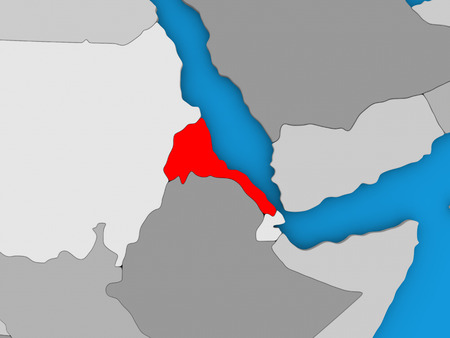 Map of Eritrea on globe highlighted in red. 3D illustrationの写真素材
