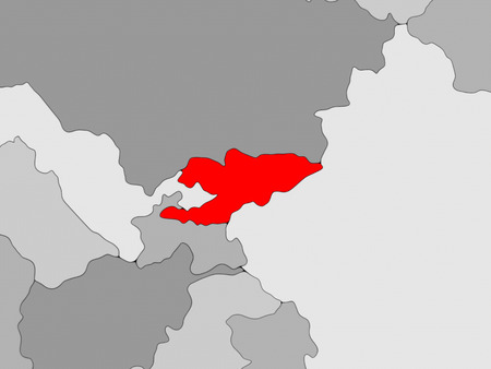 Map of Kyrgyzstan on globe highlighted in red. 3D illustrationの写真素材