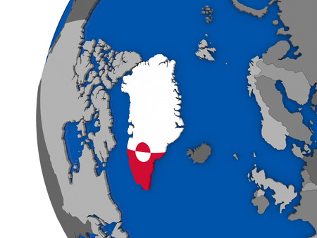Map of Greenland with its flag on globe. 3D illustrationの写真素材
