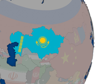 Map of Kazakhstan with its flag on globe. 3D illustrationの写真素材