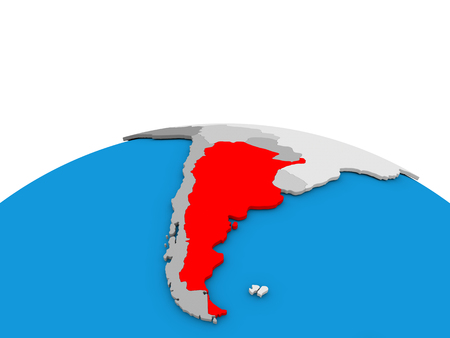 Map of Argentina highlighted in red on simple globe. 3D illustrationの写真素材