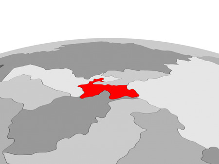 Map of Tajikistan highlighted in red on simple globe. 3D illustrationの写真素材