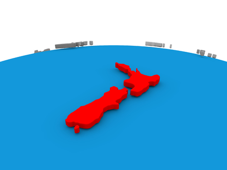 Map of New Zealand highlighted in red on simple globe. 3D illustrationの写真素材
