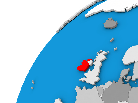 Ireland highlighted in red on globe with visible country borders. 3D illustrationの写真素材