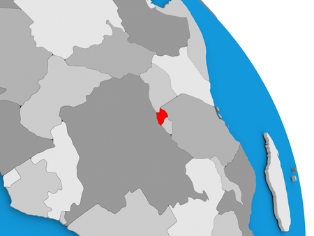 Rwanda highlighted in red on simple globe with visible country borders. 3D illustrationの写真素材