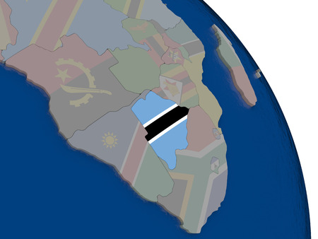 Botswana with embedded national flag on globe. Highly detailed 3D illustration with accurate flag colors and country bordersの写真素材