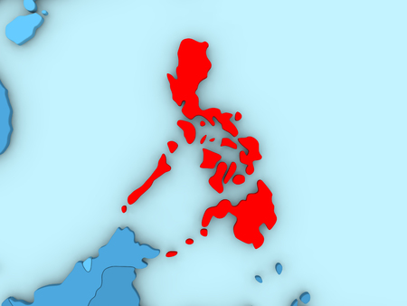 Country of Philippines highlighted in red on blue map. 3D illustrationの写真素材